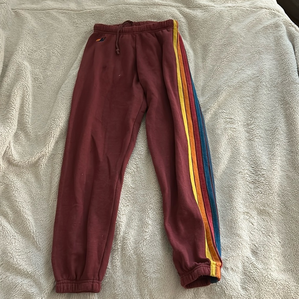 AVIATOR NATION 5 stripe sweatpants plum S
